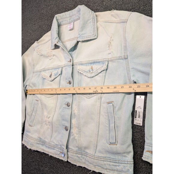 No Boundaries Denim NWT New Jacket Size L Pockets Button Up Collar Light Wash - Picture 6 of 8